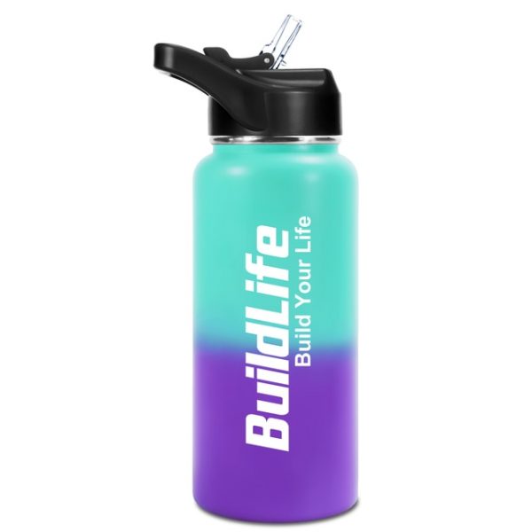 BuildLife 1L 32oz Insulated Water Bottle with Straw Time Marker Stainless Steel Double Walled Vacuum - Gallon Water Bottle