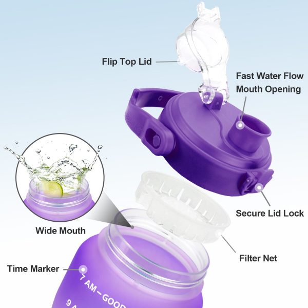 BuildLife 2L 3 8L Tritan Gallon Water Bottle Flip Flop Motivational with Time Marker BPA Free 1 - Gallon Water Bottle
