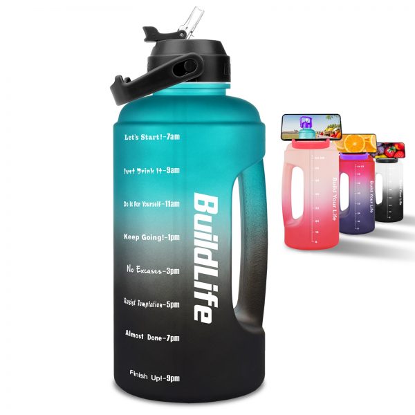 BuildLife Motivational Water Bottle with Straw 2 2L 73 OZ Half Gallon BPA Free Large Drinking - Gallon Water Bottle