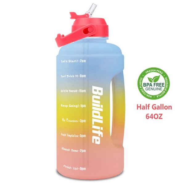 BuildLife Motivational Water Bottle with Straw 2 2L 73 OZ Half Gallon BPA Free Large - Gallon Water Bottle